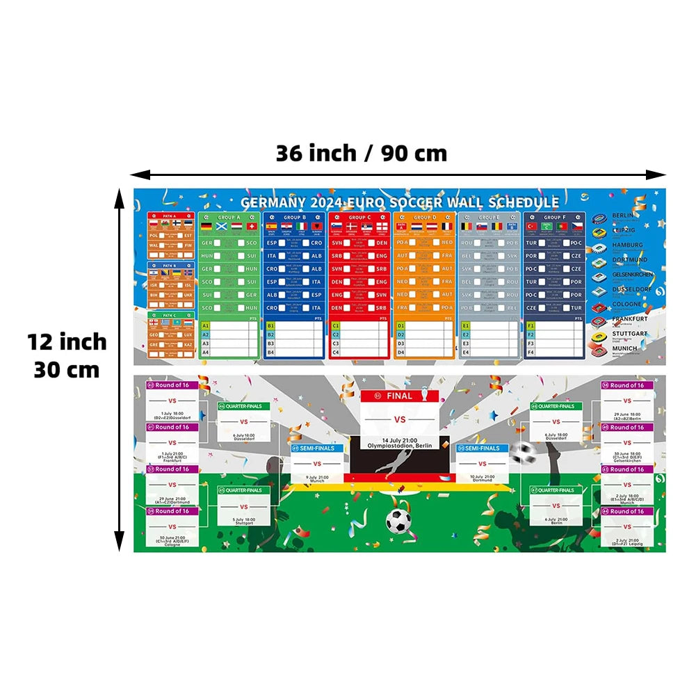 Soccers Wall Chart Schedule For Euro 2024 Adhesive Party Wall Decorations For Office/Home Euro 2024 Football