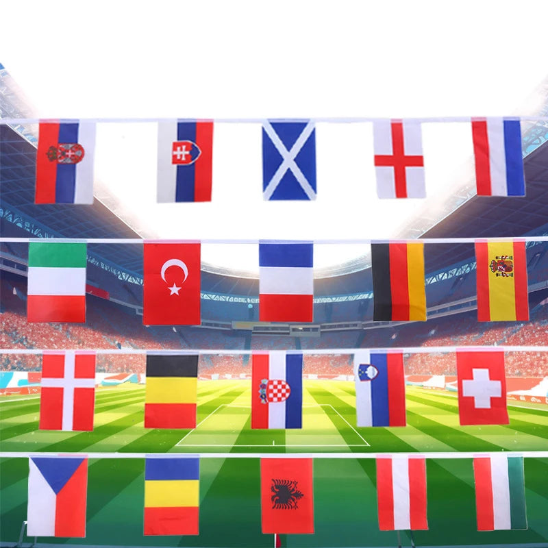 2024 Europe Countries Flag 24pcs Euro Cup Country Flag Bunting National String Flags Banner Football Event Garlands Decor