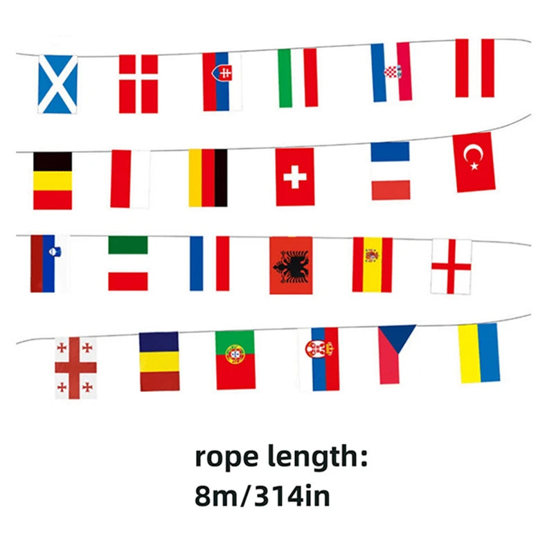 2024 Europe Countries Flag 24pcs Euro Cup Country Flag Bunting National String Flags Banner Football Event Garlands Decor