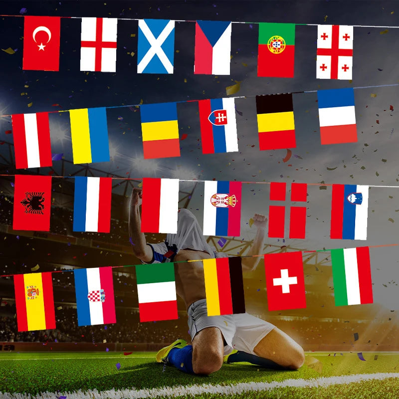 2024 Europe Countries Flag 24pcs Euro Cup Country Flag Bunting National String Flags Banner Football Event Garlands Decor