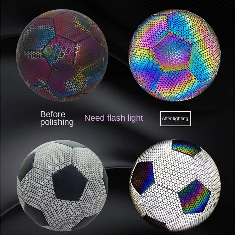 Holographics Reflective Soccer Ball Size 4/5 Glow In The Dark Footballs Gifts with Inflator Excellent Elasticity Sporting Goods